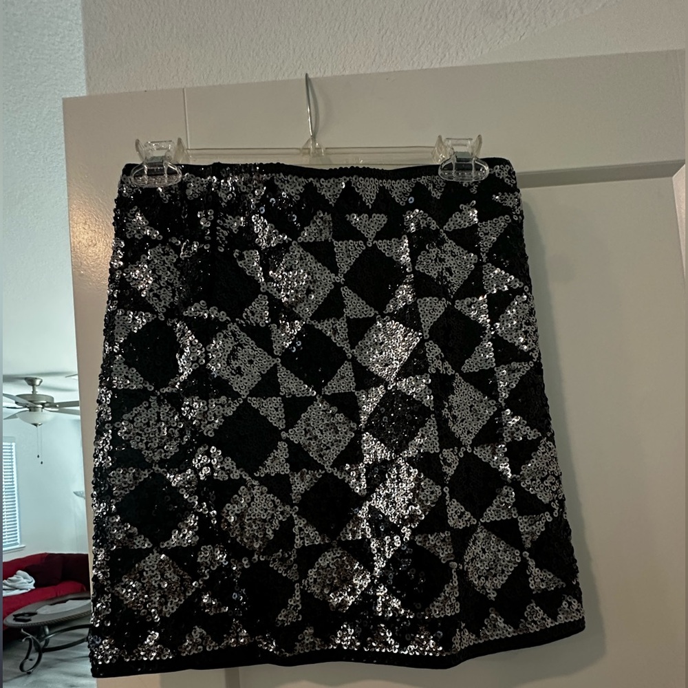 Express Black and Silver Sequin Mini Skirt